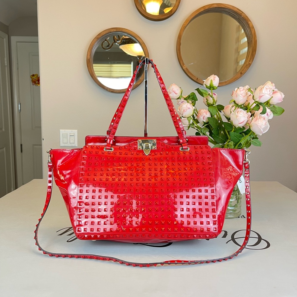 Valentino Red Patent Leather RockStud Shoulder Bag Shoulder Bag
